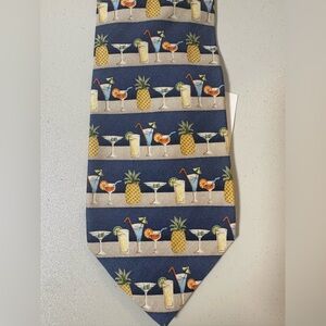 Tommy Bahama Navy Silk Tie with Cocktail and Pineapple Motif